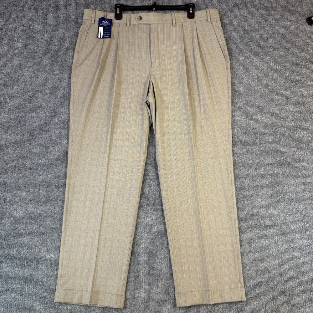Ralph Ralph Lauren Dress Pants Mens 40x30 Brown Plaid Pleated Comfort Flex NWT